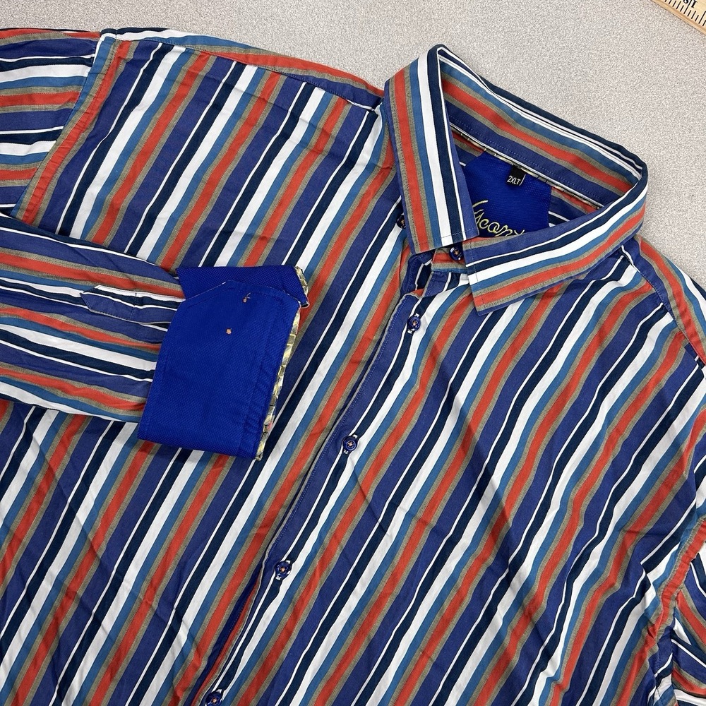 VISCONTI Long‎ Sleeve Shirt Colorful Striped Mens 2XLT Tall Flip Cuff